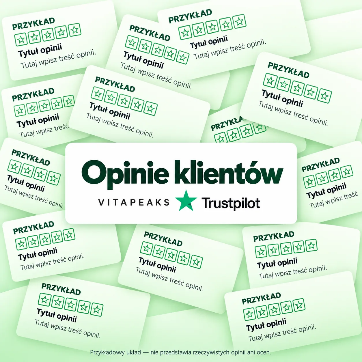 Opinie klientów VitaPeaks: przykład układu, nie rzeczywiste oceny